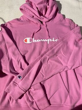 Champion Pink Pullover Hoodie with Blue & Red Trim